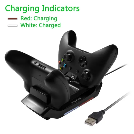 Insten Xbox One Controller Charging Station Stand with 2 Rechargeable Battery Pack Charger Dock and USB Cable for Xbox One / Xbox One S / One Elite / Xbox One X Black {3}