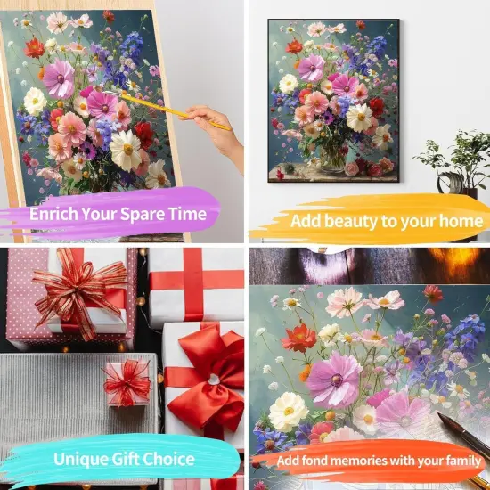 Flowers Paint by Numbers Kit for Adults,Flowers Paint by Number Kits for Beginner Acrylic On Canvas DIY Flower Oil Painting Kit Adults' Paint-by-Number Kits for Gift Home Wall Decor 16x20 Inch {4}
