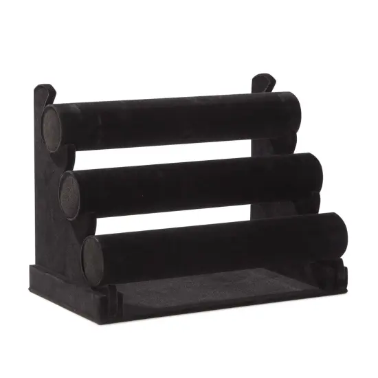 3-Tier Velvet Bracelet Holder Stand and Organizer - Jewelry Display Rack for Selling Necklaces and Accessories (Black) {1}