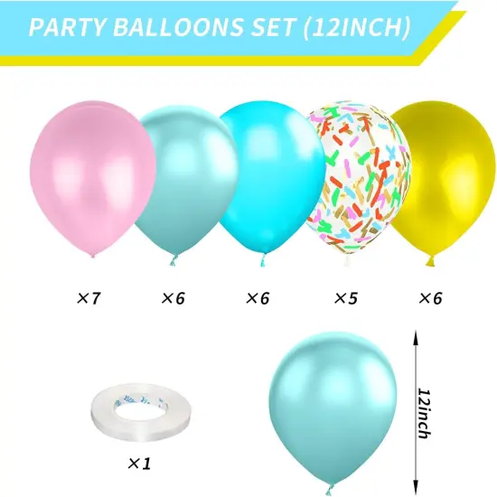 Donut Balloons, Pink Yellow Teal Balloons Pastel Pink Teal Sprinkles Confetti Balloons for Donut Theme Party Cutouts Kids Birthday Party Balloons Arch Photo Props Favor Ideas Supplies {3}