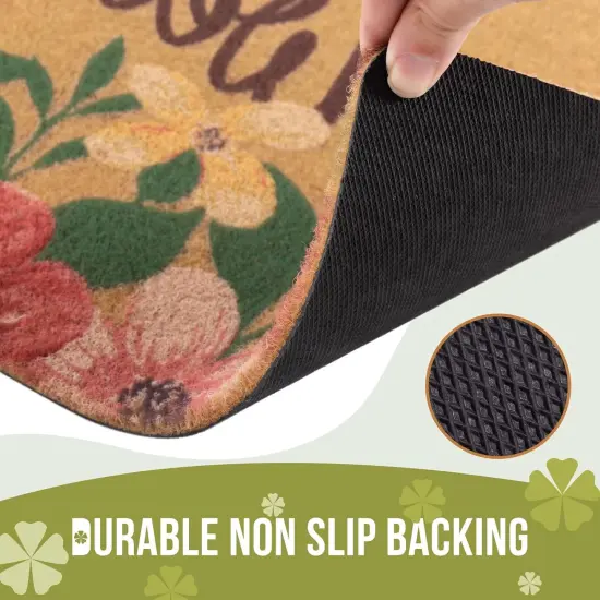 Artificial Coir Doormat with Non-Slip Backing for Indoor and Outdoor 17 x 30 inch Front Door Welcome Mat Spring Summer Seasonal Doormat,Welcome Flowers {1}