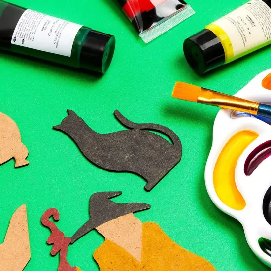 Unfinished Wood Cutouts, Witch Halloween Decorations (24 Pack) Brown {7}