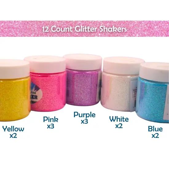 Angels Craft 12 Count Glitter Shaker Set Vivid Edition: Yellow, Pink, Purple, White & Blue Perfect for Group Activities {4}
