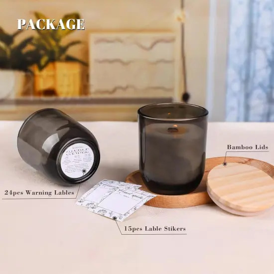 12PCS 8oz Smoke Gray Glass Candle Jars with Lids - Perfect for Candle Making, Storage & Gifts {3}