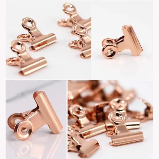 20 Pack Metal Clips with 20 Push-pins for Corkboard,Bulldog Clips for Hanging Pictures,Small Hinge Clips for Photos Crafts,Mini Binder Clips Paper File Clamps(1.25 Inch,Rose Gold) {5}