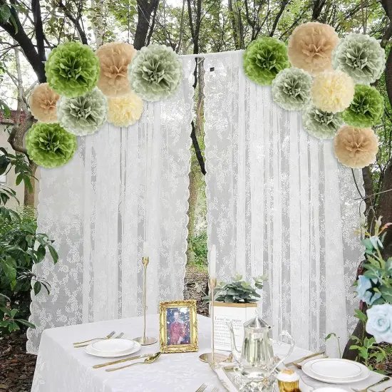 Olive Sage Green Tissue Paper Pom Poms Ceiling Decors Safari Jungle Party Decorations Paper Flowers Decorations Natural Green Boho Hanging D&eacute;cor for Birthday Baby Shower Bridal Wedding Party Supplies {3}