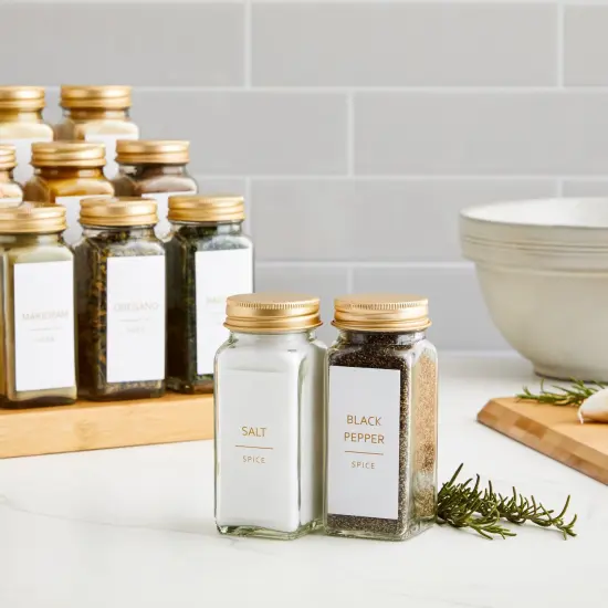 Talented Kitchen 140 Pack of Minimalist Style Spice Jar Labels, Preprinted, Water Resistant Stickers (Gold Text) {2}