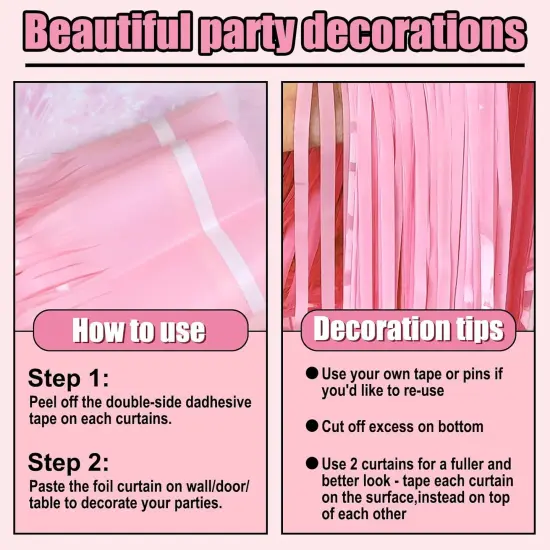 6 Pack Macaron Pink Foil Fringe Curtain Backdrop, 3.28Ft x 8.2Ft Metallic Tinsel Foil Fringe Streamer Curtains for Photo Booth {2}