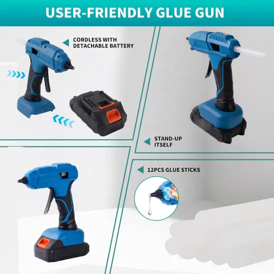 60W cordless hot glue gun, powered by a 20V battery, comes with 30 full-size glue sticks, anti drip, fast heating, perfect for DIY crafts, maintenance, and home projects (including batteries) {2}