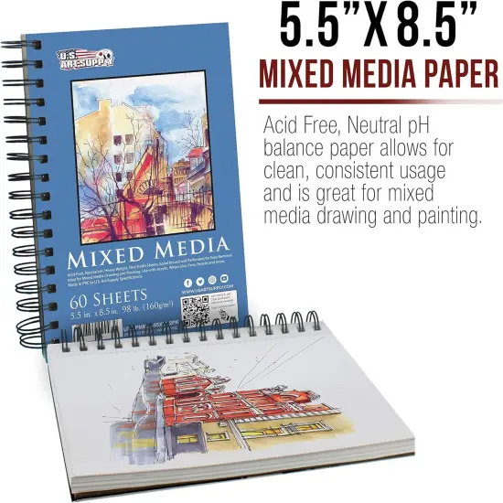 Sketchbook, 2 Pack (60 Sheets), 98 lb (160 GSM) - Spiral-Bound Pad with Perforated Acid-Free Paper - Artist Sketch Book for Drawing, Painting, Watercolor {2}