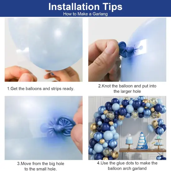 97PCS Navy Blue Balloon Garland Arch Kit, Metallic Blue and Macaron Blue Balloons, Gold Confetti and Metallic Gold Balloons Arch for Birthday Party Decorations, Wedding, Bridal Shower, Baby Shower {3}