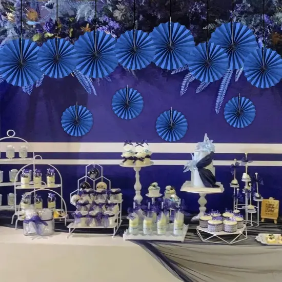 Blue Party Hanging Paper Fans DIY Set,12pcs Set Paper Fans Set Hanging Pinwheels Fan DIY Paper Craft for Wedding Birthday Christmas Party Decoration Hanging Paper Fan Flower Decoration (Blue) {2}