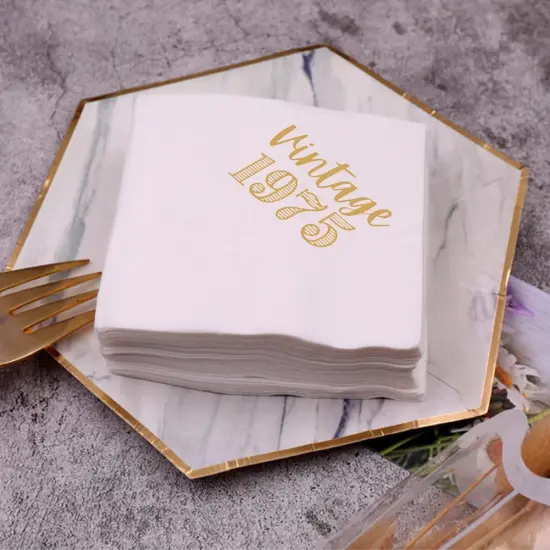 50th Birthday Cocktail Napkins 100Pcs Vintage 1975 50 Years Birthday Paper Disposable Party Napkins for His Her 50th Birthday Party Table Decorations 5 x 5 two-ply (1975) {4}