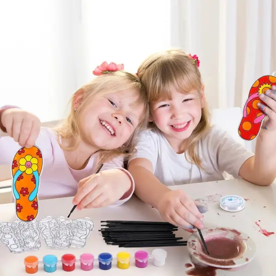 28 Sets Flip Flop Suncatchers Craft Kits for Kids Summer Window Paint Art Ornaments Crafts Flip Flop DIY Decor {3}