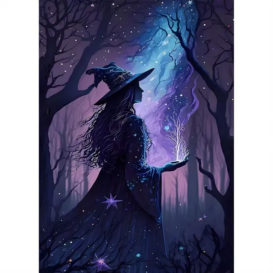 Diamond Painting Kits for Adults, Retro Witch 5D Diamond Art Kits, Halloween Witch Diamond Gem Painting Crafts Home Wall Decor 30x40cm {1}