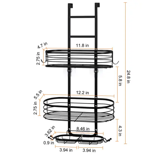 3-Tier Hanging Shower Caddy with 4 Hooks &ndash; Rustproof Waterproof Bathroom Organizer, No-Drill Shower Shelf for Shampoo, Soap, Towels {3}
