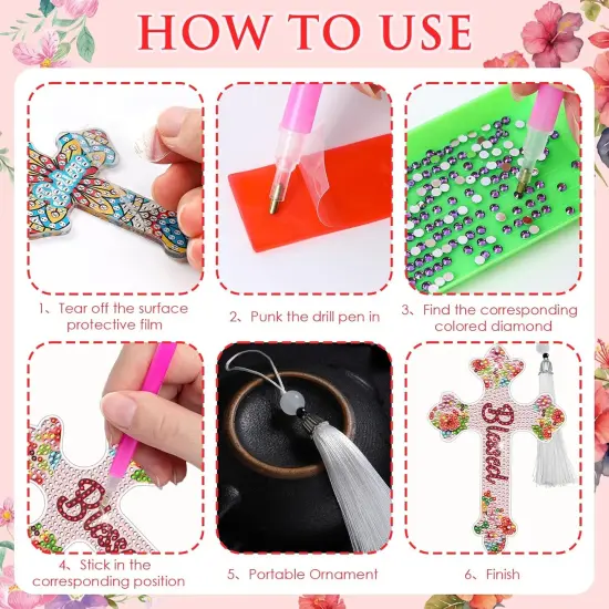 Cross Diamond Painting Bookmarks - 8PCS 5D Diamond Art Bookmark Kits with Tassel Bible Verse Rhinestone Page Marks Inspirational Christian Bookmarks for Reading Lover Book Decor DIY Crafts Gift {3}