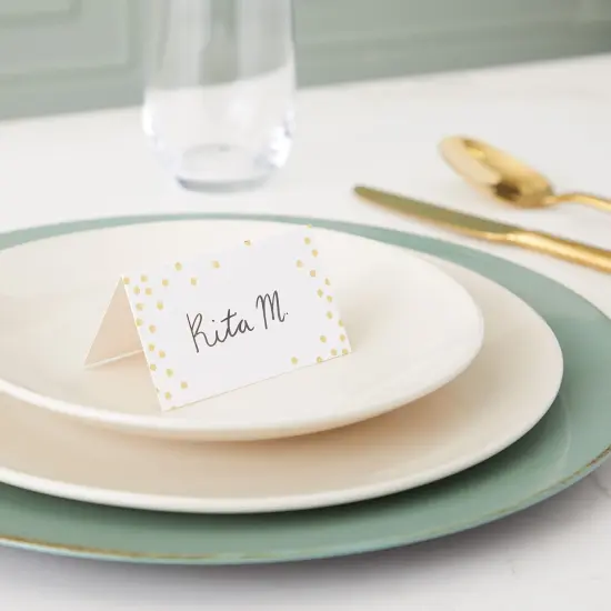 100 Pack Wedding Place Cards for Table Setting, Blank Table Name Card, Gold Foil Polka Dot Place Cards for Birthday, Banquet, Events, Reserved Seating {3}