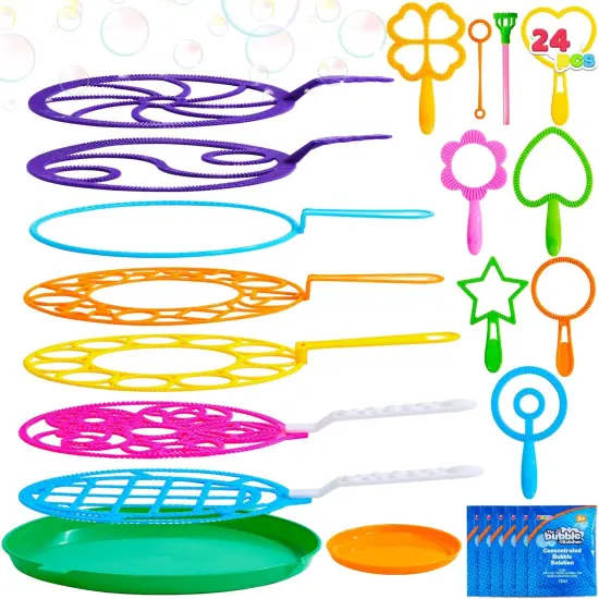 Big Bubble Wands Set Bulk for Kids Summer Outdoor Activity Party Favors, 18 Pcs Giant Bubble Maker with Tray, 12" Large, 6 Pcs Solution Suitable for All Age People {1}