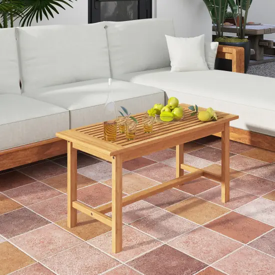Natural Teak Wood Coffee Table with Slatted Top, Cross Structure and Outdoor Use {3}