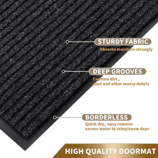 Front Door Mat Outdoor Indoor Entrance, 100% Waterproof All-Season All Weather Doormat, Welcome Matt Outside Entry, Non Slip, Low Profile, Heavy Duty Patio Porch Floor Mat,29.5 x 17,Black Grey {3}