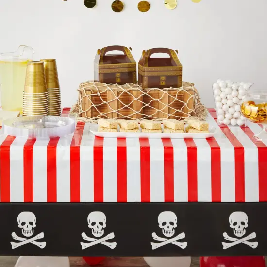 3 Pack Pirate Table Cover for Kids Birthday Party Decorations, Plastic Tablecloth for Halloween Supplies (54 x 108 In) Black {2}