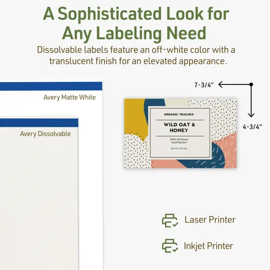 Avery Dissolvable Labels, 4.75" x 7.75" Rectangle {10}
