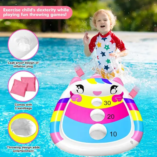 Summer Unicorn Kids Fun Pool Toys,Inflatable Cornhole Board Floating Water Game Outdoor Swim Play {3}