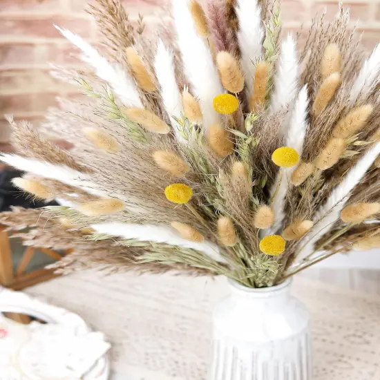 118PCS Natural Dried Flowers, Dried Pampas Grass, Home Vase Decoration, Bohemian Wedding Decorative Flower Bouquet Reed Bouquet {5}