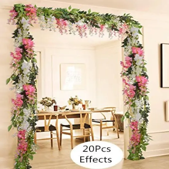 4Pcs 6.6Ft/Piece Summer Artificial Flowers Silk Wisteria Garland Artificial Wisteria Vine Rattan Silk Hanging Flower {4}
