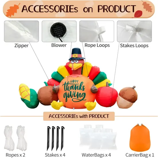 8FT Thanksgiving Inflatables Decorations, Turkey and Vegetables Blow Up with LED Lights for Autumns Fall Happy Thanksgiving Festival Outside Indoor Outdoor Lawn Holiday D&eacute;cor Harvest. {5}