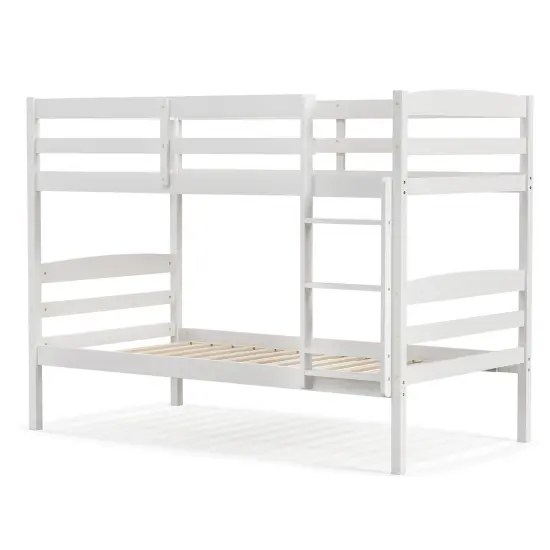 Twin Over Twin Bunk Bed, Solid Wood, Detachable and Safe Design White {8}