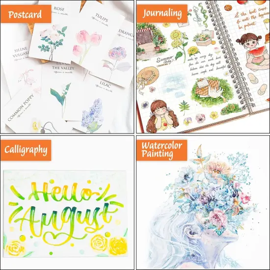 58 Pack Watercolor Paint Set, Colors Watercolor Pan with 10 Paint Brushes for Beginners, Artists, Kids & Adults to Watercolor Paint, Bullet Journal, Calligraphy Practice {5}