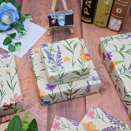 Wildflower Wrapping Paper 6 Pcs Retro Floral Pattern Gift Wrap Paper Folded Flat for Girls Women Birthday Wedding Mothers Day Baby Shower 19.6 X 27.8 Inch {4}