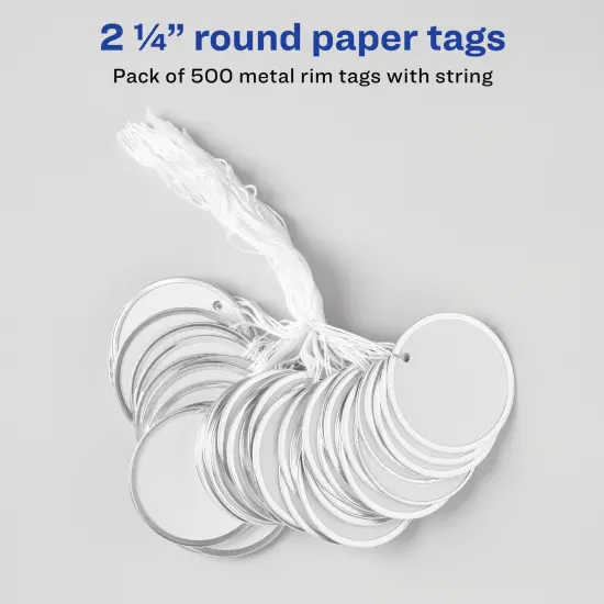 Avery Metal Rim Key Tags, 2-1/4" Diameter Tag, Includes Strings, White, 500 Tags (14316) {2}