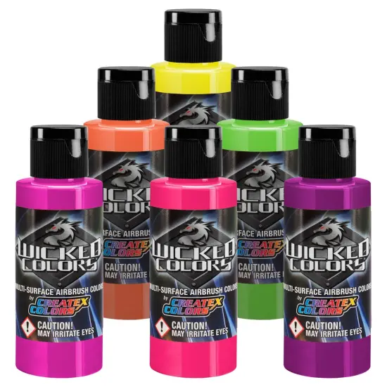 6 Color Wicked Fluorescent Airbrush Paint Set, 2 oz. Bottles {1}