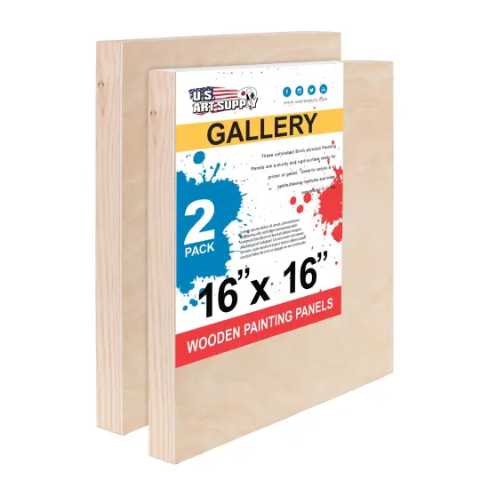 Unfinished Cradled Wood Panels for Painting, 2 Pack of 16x16 inch - Gallery Birch Wooden Canvas Boards 1-1/2" Deep - Mixed-Media Craft, Acrylic, Oil, Encaustic, Paint Pouring {1}