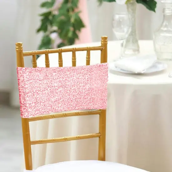 10 Pieces Sparkling Pink Sequin Stretch Spandex Chair Bands 7 x 13 Inches {3}