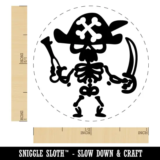Pirate Skeleton with Gun and Sword Cutlass Bones Self-Inking Rubber Stamp Orange {1}