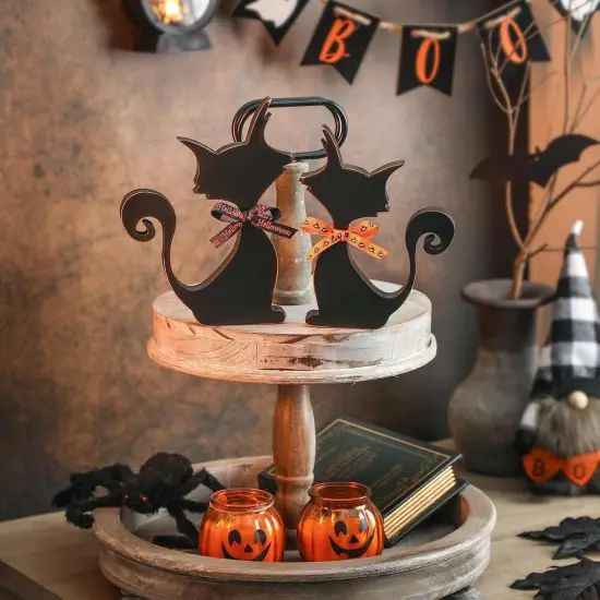 2Pcs Halloween Wood Black Cats Decor {1}