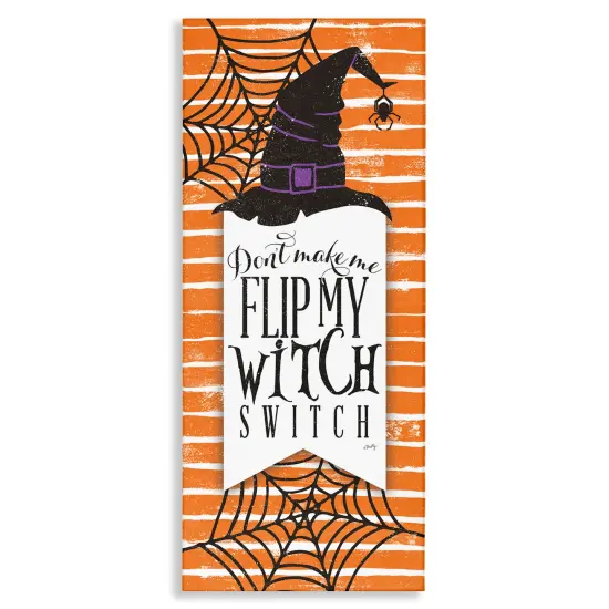 Witch Switch Funny Phrase Striped Orange Spider Webs Canvas Art {1}