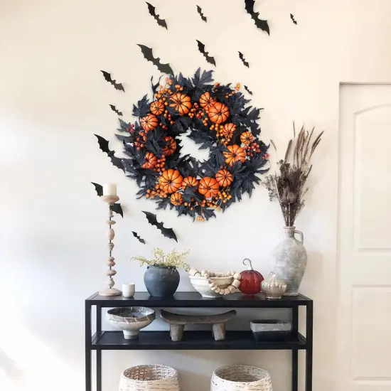 Halloween Wreaths Black Maple Leaf Wreath - Orange {4}