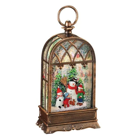Collections Etc Hand-Pained Snowman and Friend LED Lighted Musical Snow Lantern {1}