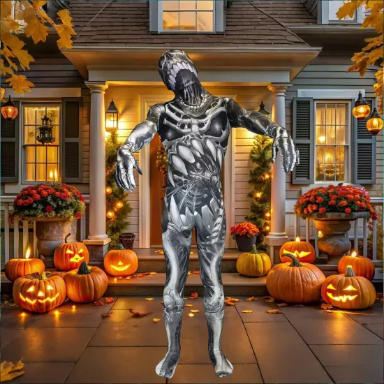 Men's Skull N Bones Morphsuit Halloween Skeleton Spandex Bodysuit with Mask and Hood Costume {4}