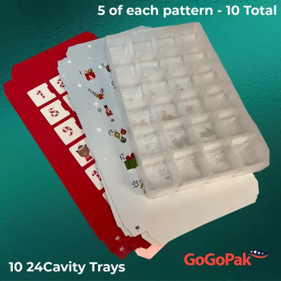 MADE IN USA - 10 Sets assorted 5 of each design - Fillable (Empty) Advent Calendar Boxes 10 Sets (Boxes and Clear Trays) - Food Safe {4}