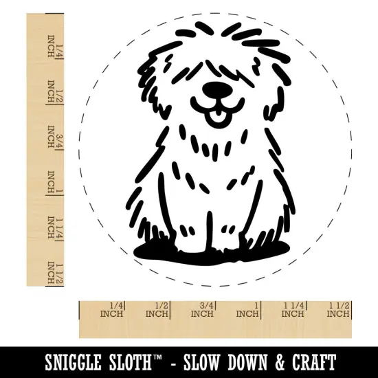 Shaggy Dog Sheepdog Sketch Fluffy Hairy Pet Self-Inking Rubber Stamp Crafting Red {1}