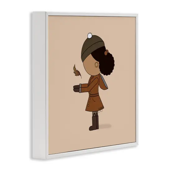 Autumnal Girl with Leaf Framed Giclee Art White {3}