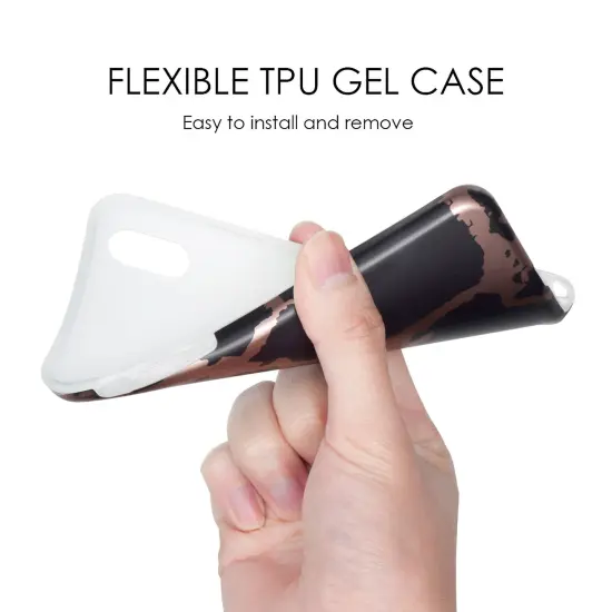 Insten [Unique Design] Case compatible with Apple iPhone X, [Marble Pattern] TPU Rubber Candy Skin Case Cover Compatible With Apple iPhone X, Black & Rose Gold {4}