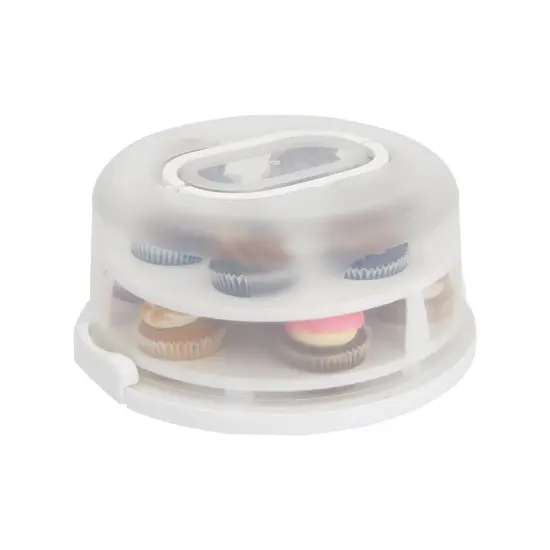 2-In-1 Round Cake Carrier with Lid and Handle for 10-Inch Cakes, 2 Pies, 14 Cupcakes (12 x 5.9 In) White {5}