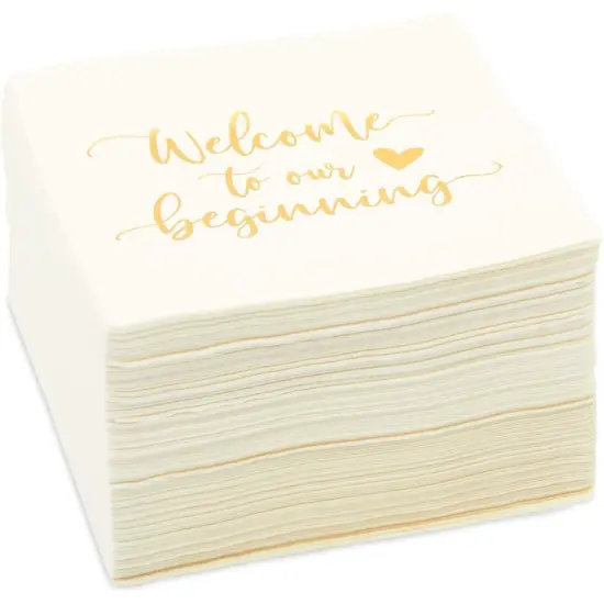 Wedding Cocktail Napkins, Welcome to our Beginning (White, 5 In, 100 Pack) {5}